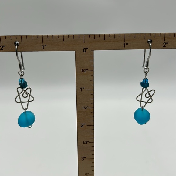Handmade Blue Sea Glass Earrings with Stainless Steel Hooks NWT - Picture 6 of 7